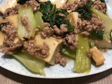 厚揚げと豚ひきチンゲン菜の和風煮